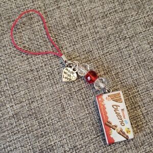 Bueno Phone Charm Keychain with Red and Clear Beads